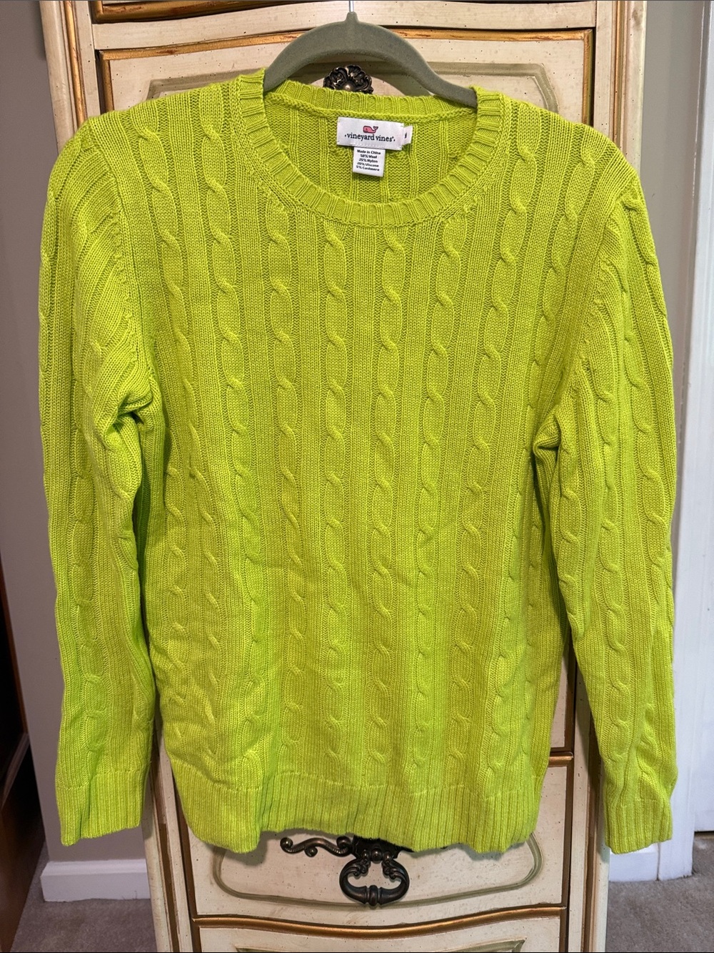 Vineyard Vines Neon Lime Cable-Knit Crew Sweater